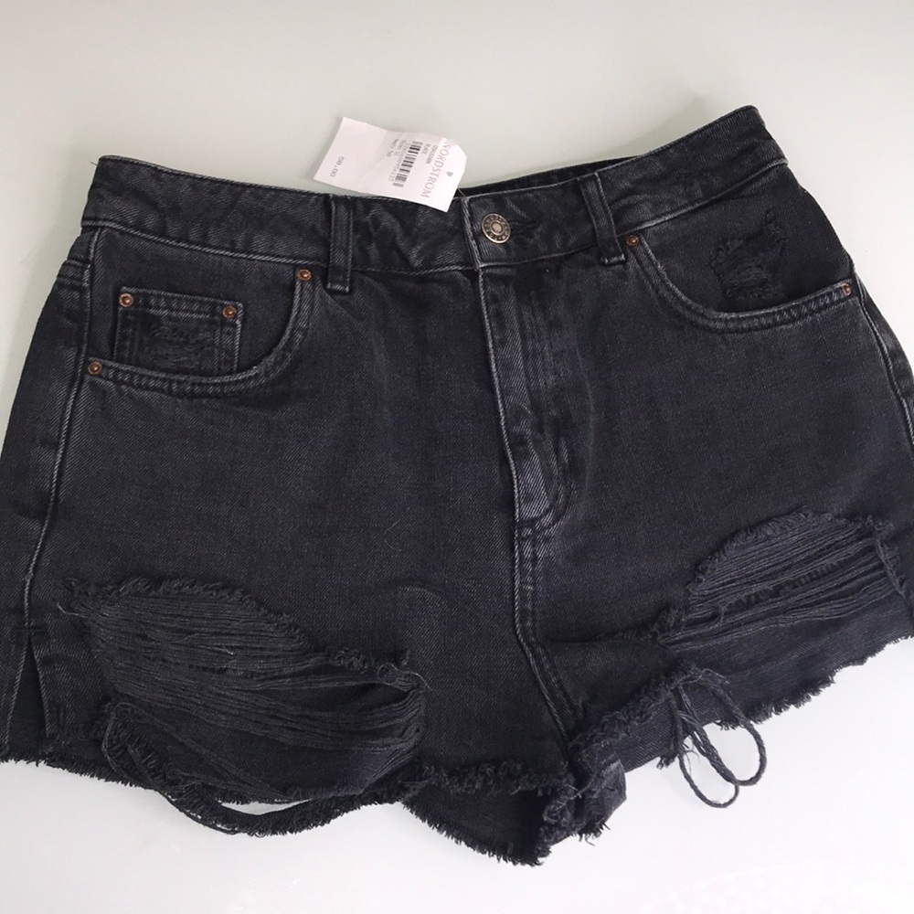 Topshop Black Denim Cut Off Moto Shorts NWT - Picture 6 of 6